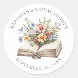Pegatina Redonda New Chapter Floral Book Bridal Shower