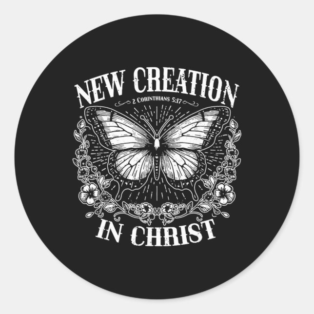 Pegatina Redonda New Creation In Christ, Boho Christian, Western Fa (Anverso)