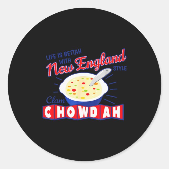 Pegatina Redonda New England Style Clam Chowder  (Anverso)