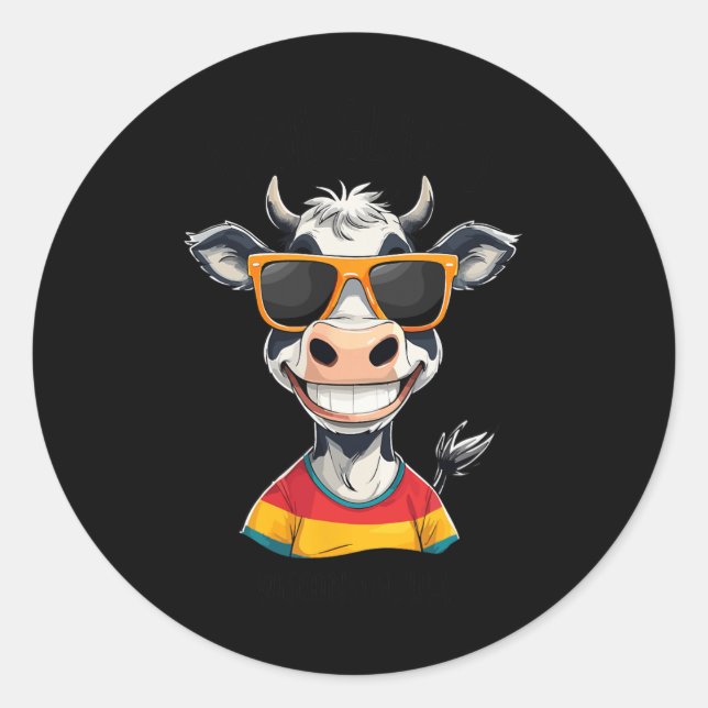 Pegatina Redonda New Glarus Wi Usa Funny Cow Cartoon Design  (Anverso)