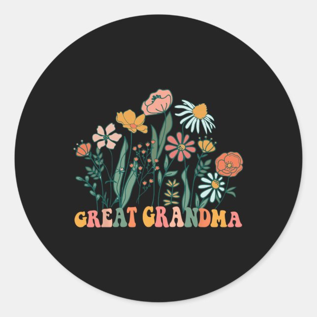 Pegatina Redonda New Great Grandma Wildflower First Birthday &amp;  (Anverso)