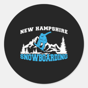 Pegatina Redonda New Hampshire Snowboard Winter And Mountain Spo