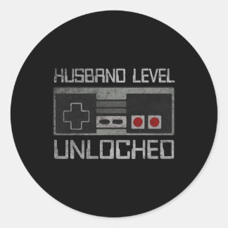 Pegatina Redonda New Husband Level Unlocked Just Married Gamer Bach