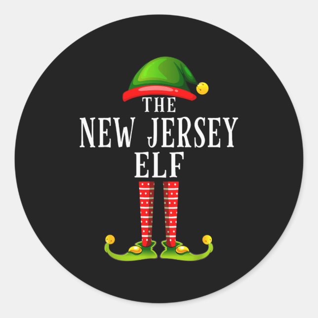 Pegatina Redonda New Jersey Elf Christmas Matching Family Group Pjs (Anverso)