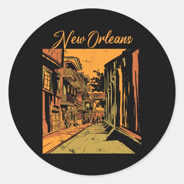 Pegatina Redonda New Orleans Louisiana Souvenir Bourbon Street  (Anverso)