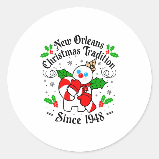 Pegatina Redonda New Orleans Mr Bingle Christmas Tradition Snowman  (Anverso)