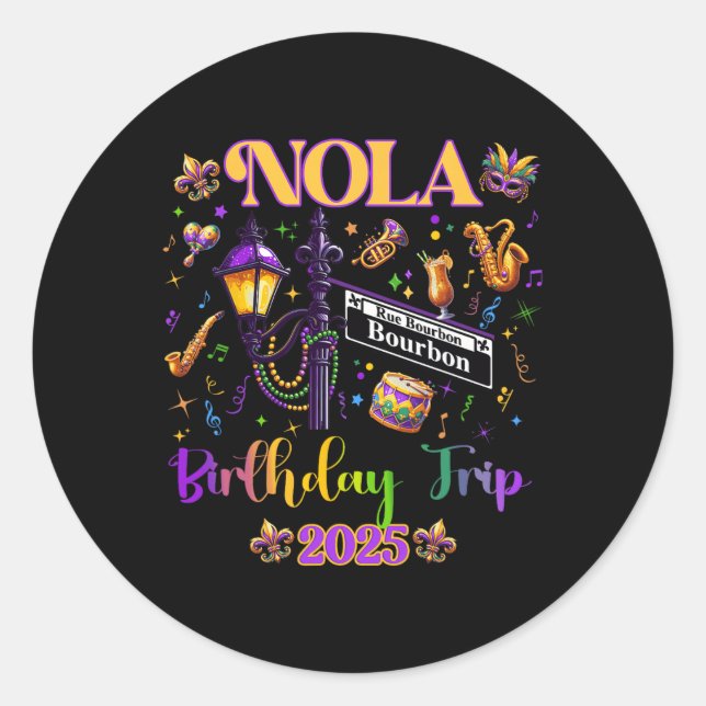Pegatina Redonda New Orleans Nola 2025 Girls' Birthday Bachelorette (Anverso)