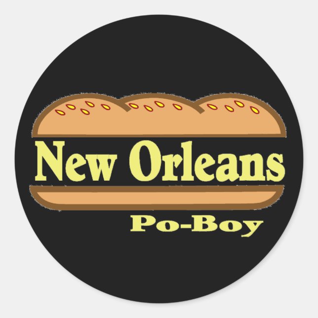 Pegatina Redonda New Orleans Po Boy (Anverso)