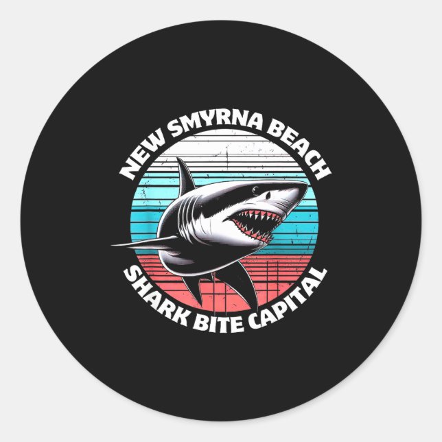 Pegatina Redonda New Smyrna Beach_ Shark Bite Catal Graphic  (Anverso)