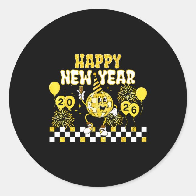 Pegatina Redonda New Year's Eve Hello 2026 Happy New Year 2026 Disc (Anverso)