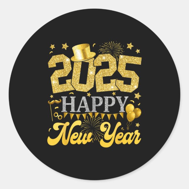 Pegatina Redonda New Years Eve Party Supplies 2025 Happy New Year F (Anverso)