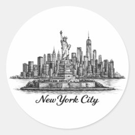Pegatina Redonda New York City Skyline Line Art Illustration