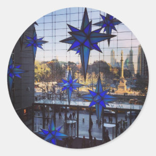 Pegatina Redonda New York Columbus Circle Merry Christmas Stars