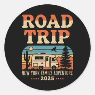 Pegatina Redonda New York Family Adventure Rv Camping Travel Road T
