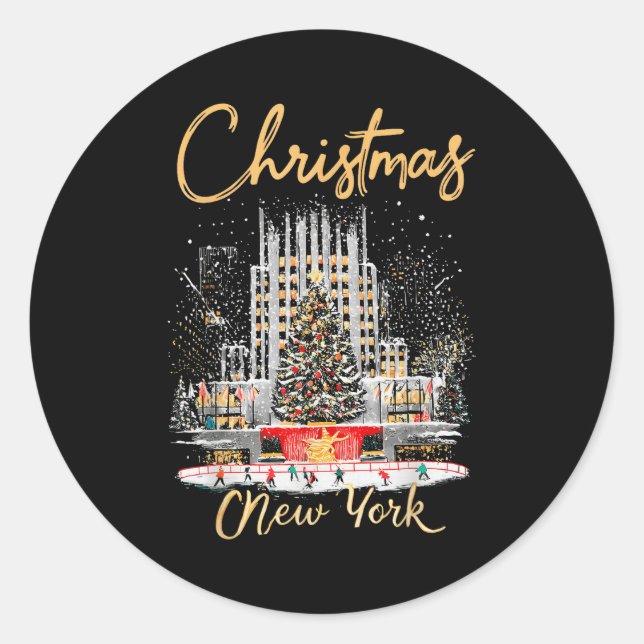 Pegatina Redonda New York Ny Christmas Girl Trip Matching  (Anverso)