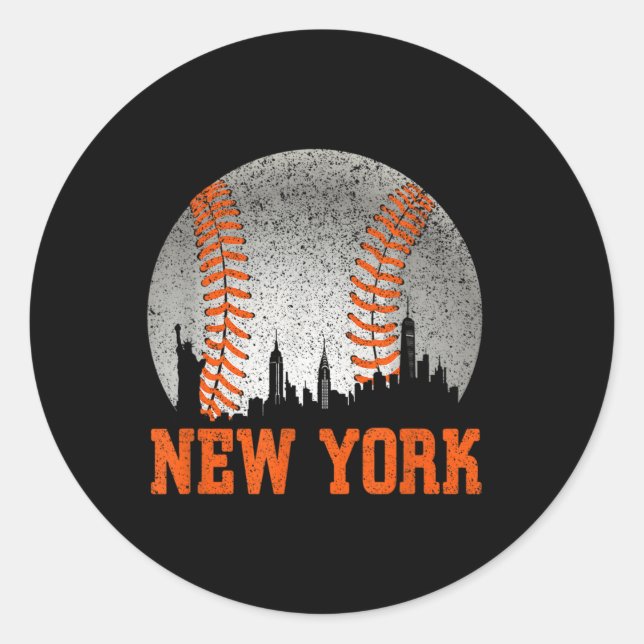 Pegatina Redonda New York Ny Skyline Baseball Se Reunió En Gameday (Anverso)