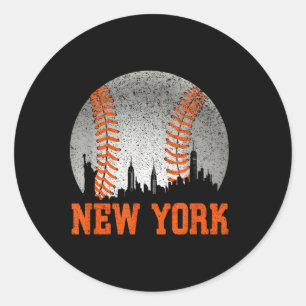 Pegatina Redonda New York Ny Skyline Baseball Se Reunió En Gameday