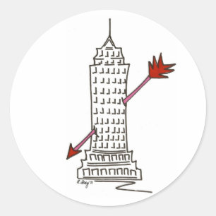 Pegatina Redonda New York Valentine Cupids Arrow Skyscraper NYC