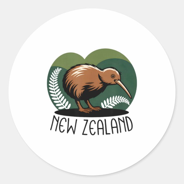 Pegatina Redonda New Zealand Kiwi Bird  (Anverso)