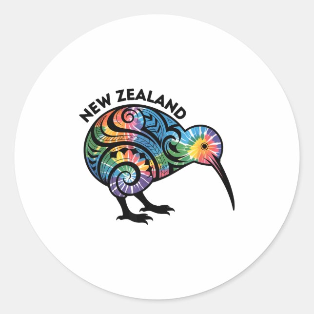 Pegatina Redonda New Zealand Kiwi Bird  (Anverso)