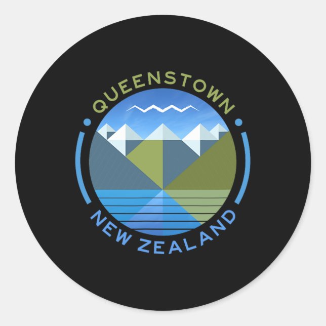 Pegatina Redonda New Zealand Kiwi Queenstown  (Anverso)