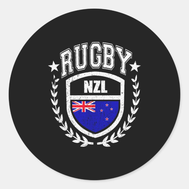 Pegatina Redonda New Zealand Rugby Equipment New Zealand Flag Vinta (Anverso)