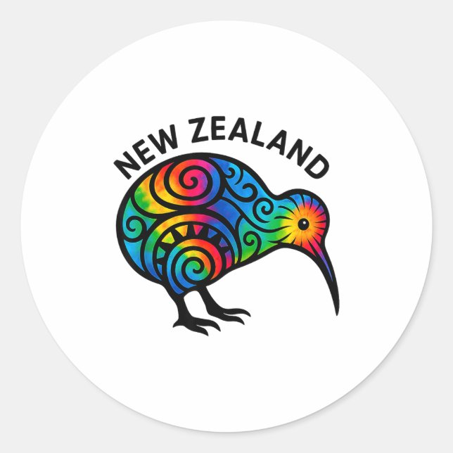 Pegatina Redonda New Zealand Vacation, New Zealand Souvenirs, Kiwi  (Anverso)