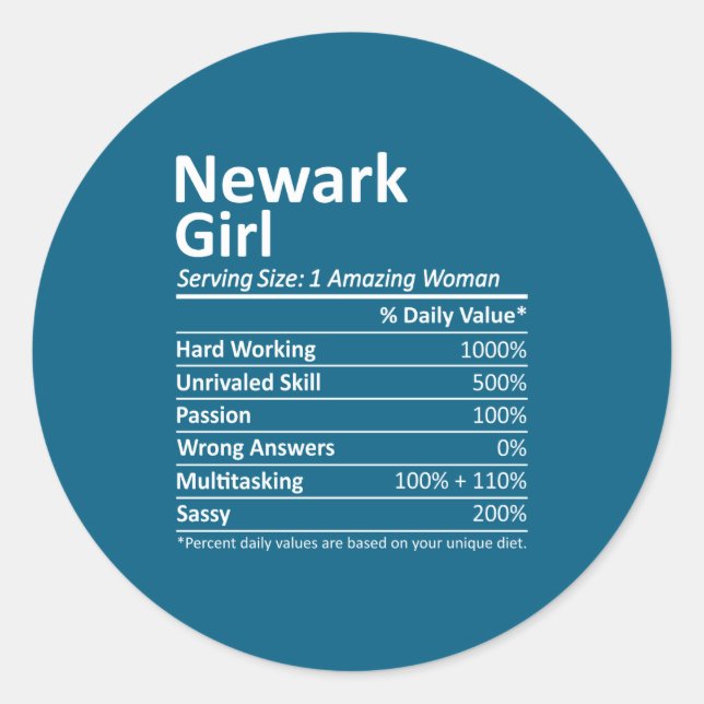 Pegatina Redonda Newark Girl Nj New Jersey Funny City Home Roots _1 (Anverso)