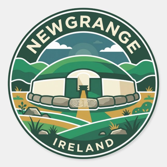 Pegatina Redonda Newgrange Irlanda (Anverso)