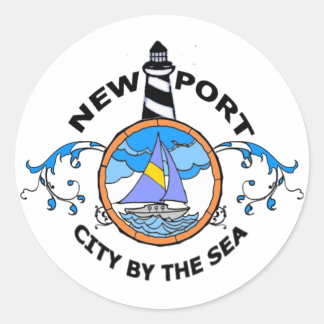 Pegatina Redonda Newport. (Anverso)