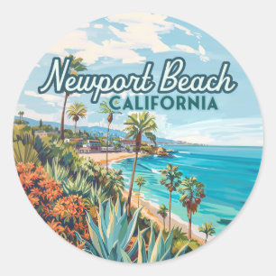 Pegatina Redonda Newport Beach California Naranja County Vintage