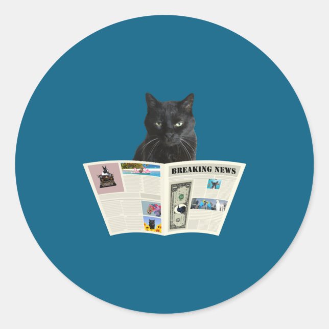 Pegatina Redonda Newspaper Breaking News Black Cat Au Journal  (Anverso)