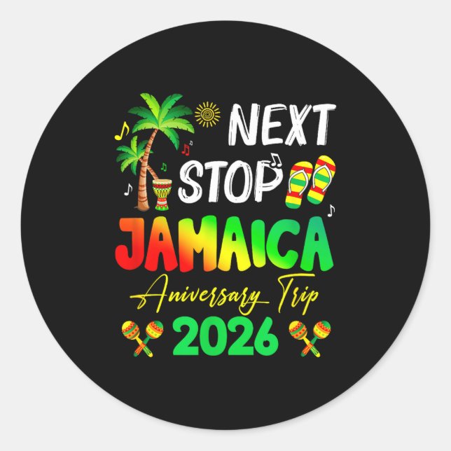 Pegatina Redonda Next Stop Jamaica 2026 Couples Anniversary Family  (Anverso)