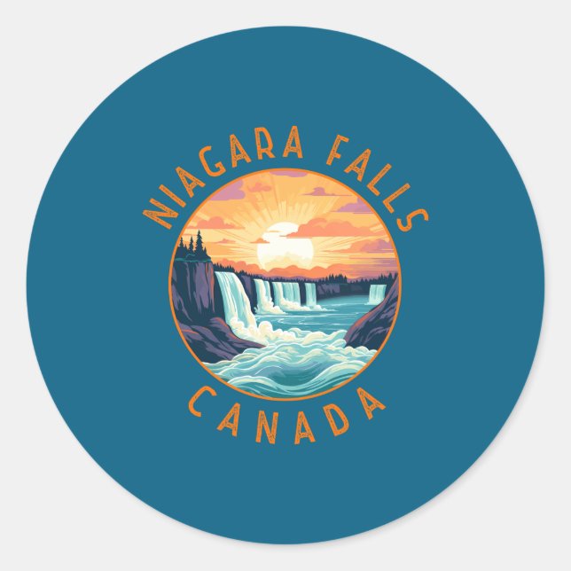 Pegatina Redonda Niagara Falls Canada Retro Distressed Circle _1  (Anverso)