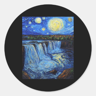 Pegatina Redonda Niagara Falls - Van Gogh Style - Starry Night