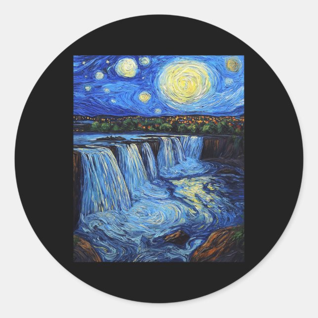 Pegatina Redonda Niagara Falls - Van Gogh Style - Starry Night  (Anverso)