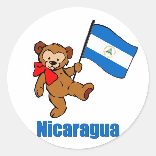 Pegatina Redonda Nicaragua Teddy Bear (Anverso)