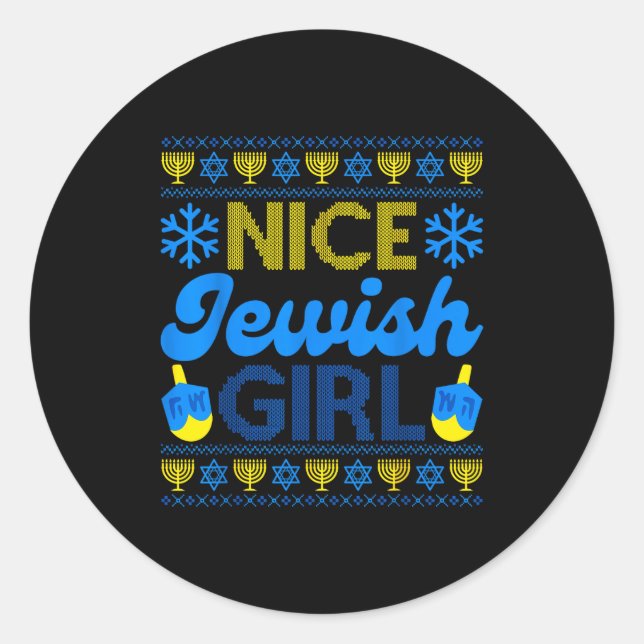 Pegatina Redonda Nice Jewish Girl Ugly Happy Hanukkah Sweater Chanu (Anverso)