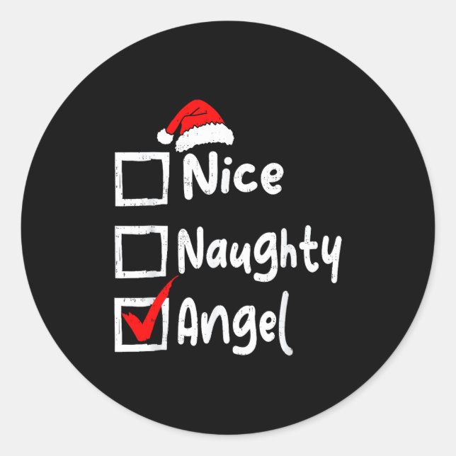 Pegatina Redonda Nice Naughty Angel Funny Christmas List Family Mat (Anverso)
