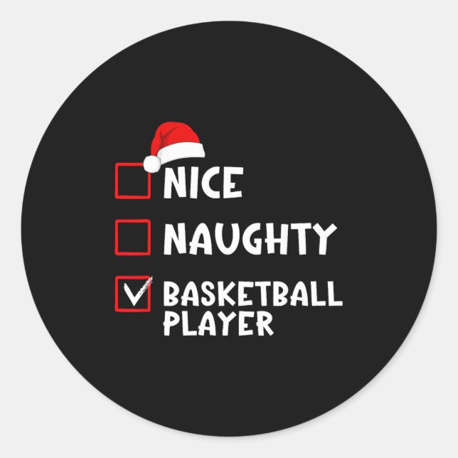 Pegatina Redonda Nice Naughty Basketball Player Funny Christmas Lis (Anverso)