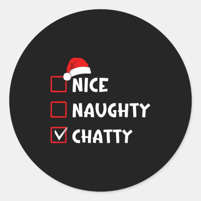 Pegatina Redonda Nice Naughty Chatty Funny Christmas List  (Anverso)