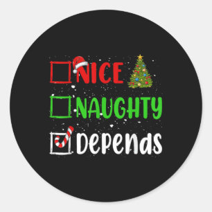 Pegatina Redonda Nice Naughty Depende De Los Navidades De La Lista 