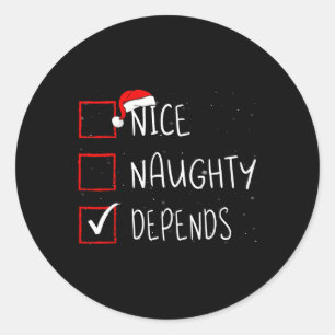 Pegatina Redonda Nice Naughty Depende De Navidades Lista Santa Clau