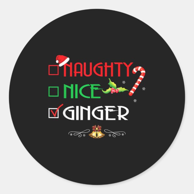 Pegatina Redonda Nice Naughty Ginger Group Matching Christmas  (Anverso)