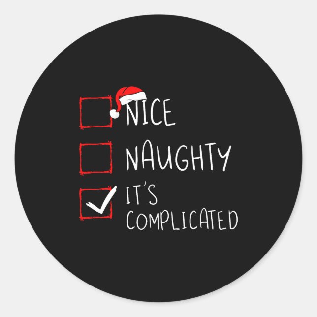 Pegatina Redonda Nice Naughty Its Complicated Christmas List Santa  (Anverso)