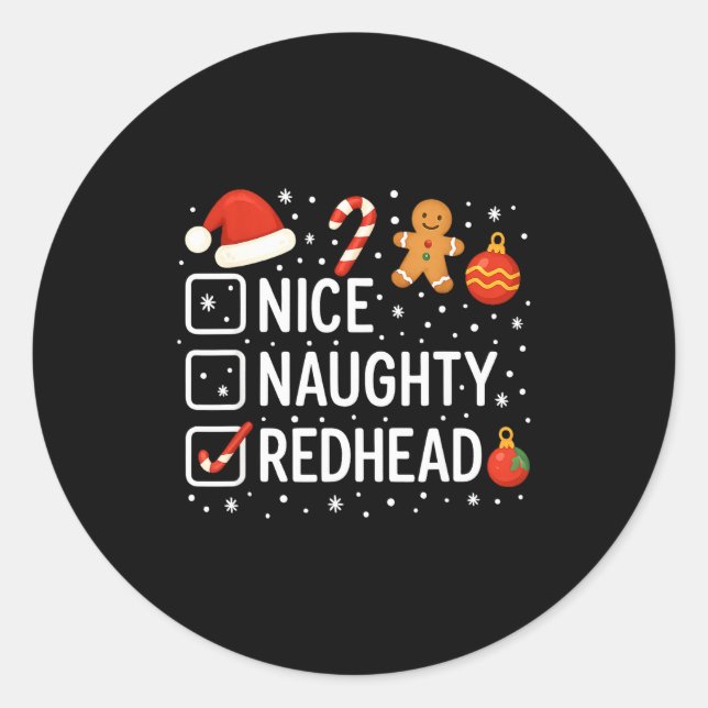 Pegatina Redonda Nice Naughty Redhead Funny Christmas Quote  (Anverso)