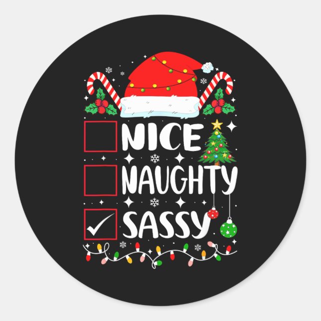 Pegatina Redonda Nice Naughty Sy Christmas List  (Anverso)