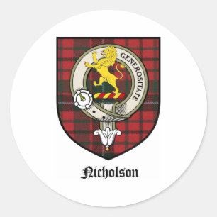 Pegatina Redonda Nicholson Clan Escudo Badge Tartan