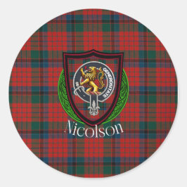 Pegatina Redonda Nicolson Scottish Clan Tartan & Crest