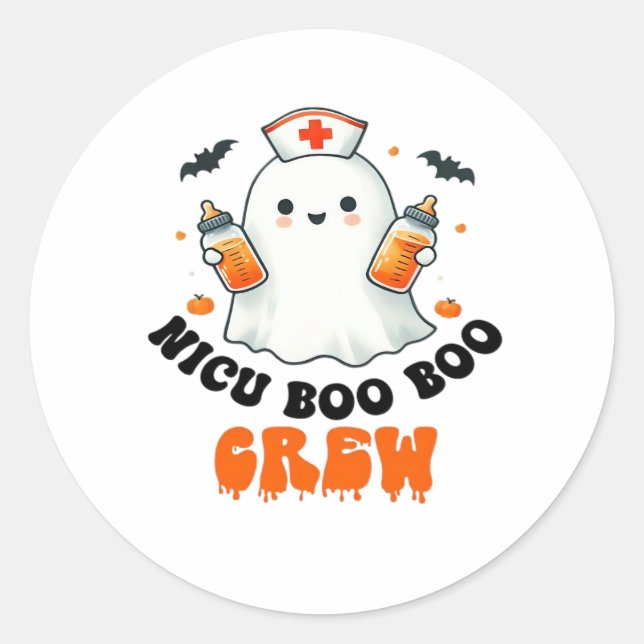 Pegatina Redonda Nicu Boo Boo tripulación halloween, Nicu Boo Crew  (Anverso)